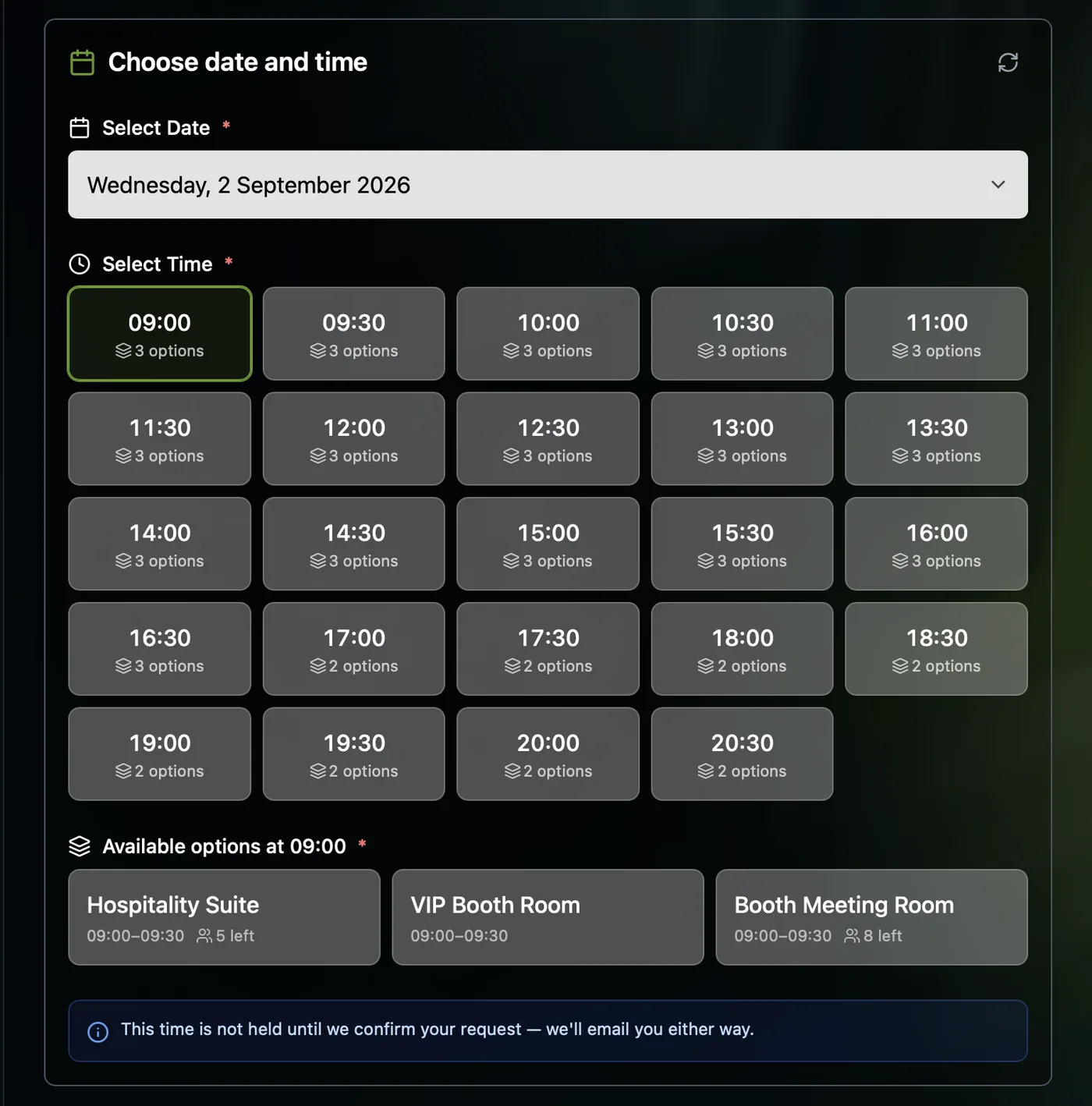 Date, Time, Then the Free Rooms
